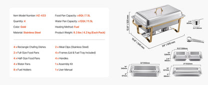 8 Qt Stainless Steel Chafing Dish Set 4-Pack
