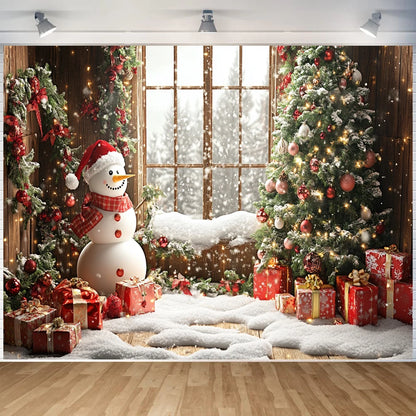 Christmas Decoration 2025 Photography Background Christmas Tree Snowman Photo Background Xmas Party Supplies Home Wall Banner