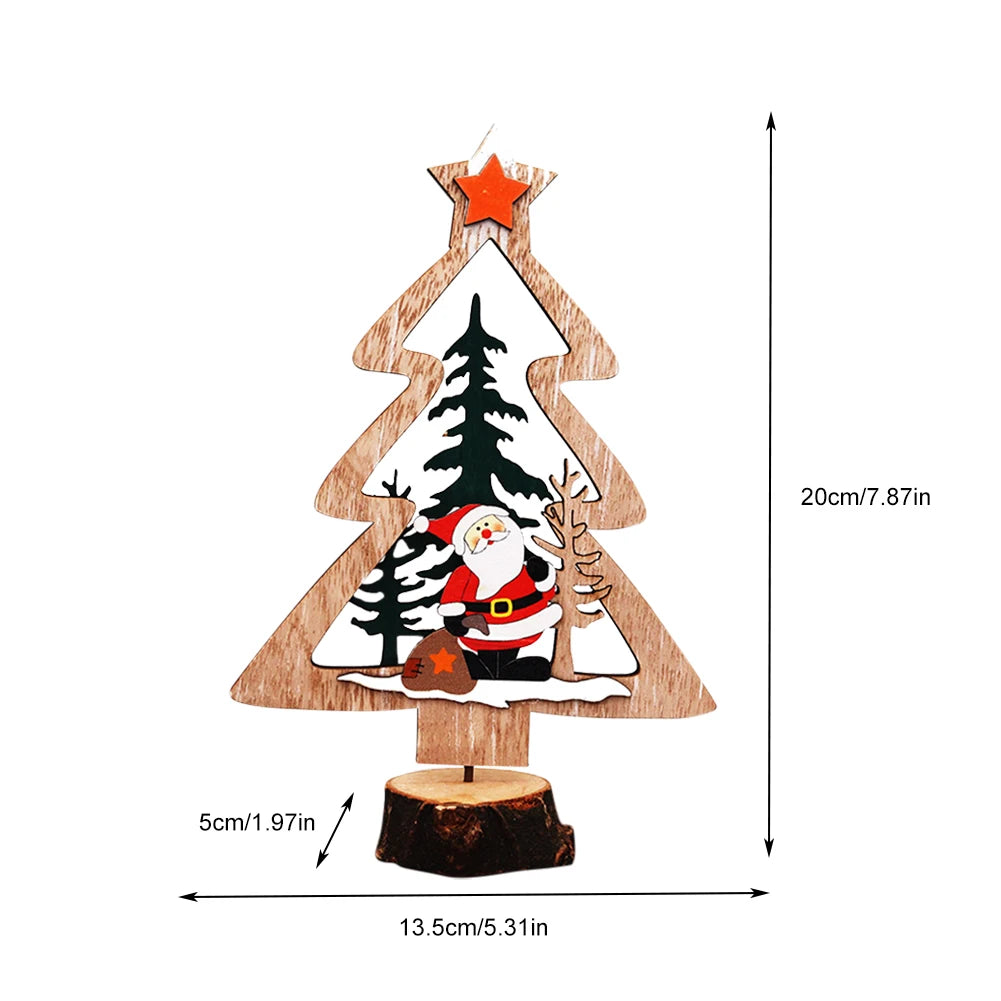Christmas Decoration DIY Wooden Crafts Creative Ornaments Santa Claus Snowman Reindeer Christmas Desktop Decoration Gifts