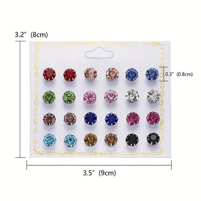 12 Pairs Eight Claw Glass Water Diamond Earrings, Versatile Flower Artificial Crystal Card Earring Set Earrings, Earring Set