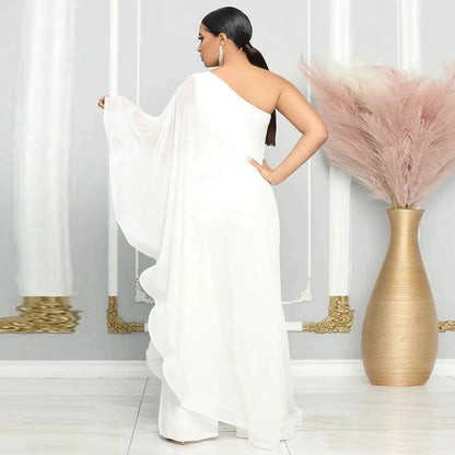 Crisluvᵀᴹ One-Shoulder Ruffle Sleeve Women’s Jumpsuit Elegant Slim Fit Aysmmetric Fashion Autumn