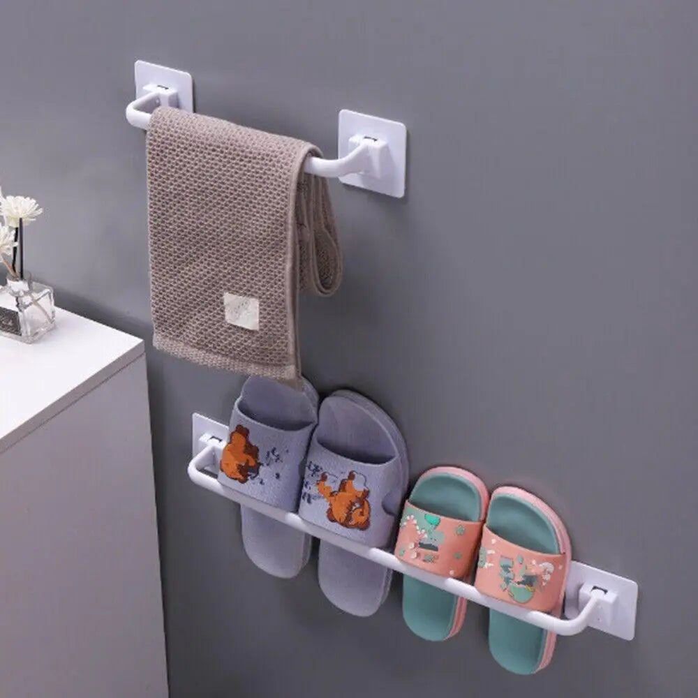 Kitchen Bathroom Wall Bath Towel Holder Rail Rack Portable Self Adhesive Towel Rod Bar Useful Household Gadget