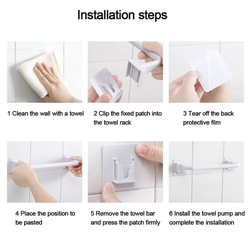 Kitchen Bathroom Wall Bath Towel Holder Rail Rack Portable Self Adhesive Towel Rod Bar Useful Household Gadget