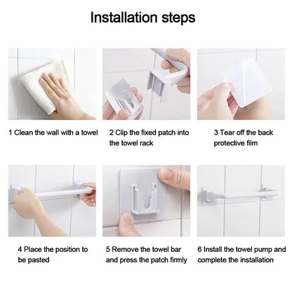 Kitchen Bathroom Wall Bath Towel Holder Rail Rack Portable Self Adhesive Towel Rod Bar Useful Household Gadget
