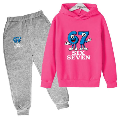 Six Seven Funny Number Cartoon Print Kids Spring Autumn Casual 2Pcs Hoodie+Jogging Pants Tracksuits 2-13Years Boys Girls Clothes