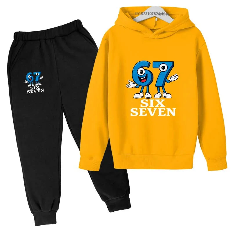 Six Seven Funny Number Cartoon Print Kids Spring Autumn Casual 2Pcs Hoodie+Jogging Pants Tracksuits 2-13Years Boys Girls Clothes