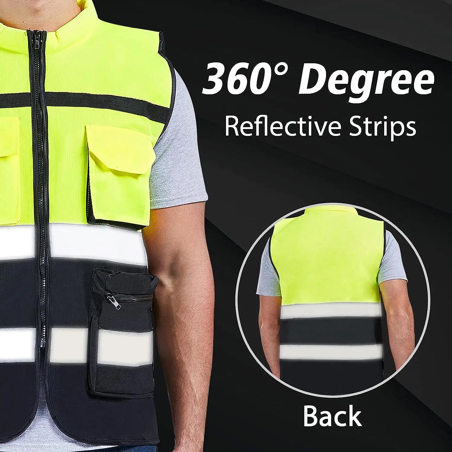 Custom LOGO Safety Vest for Men Work Vest with Pockets and Zipper Safety Construction Two Tone Workwear Vest Volunteer Uniform