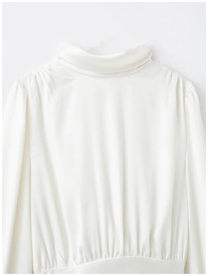 Womens Satin Textured Backless Blouse With Bow Detail Long Sleeves Elegant And Silky Women S Shirt Top For Everyday Casual Wear