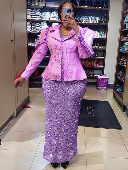 Luxury Sequin Coat Dress Set