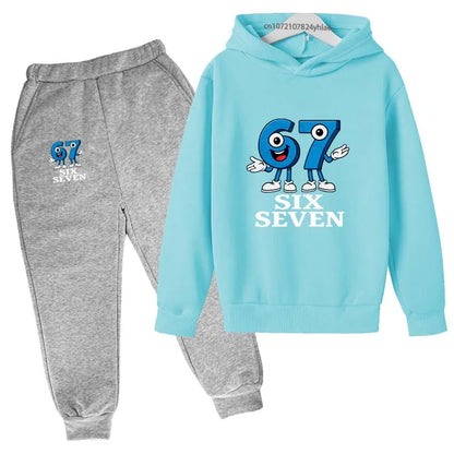 Six Seven Funny Number Cartoon Print Kids Spring Autumn Casual 2Pcs Hoodie+Jogging Pants Tracksuits 2-13Years Boys Girls Clothes