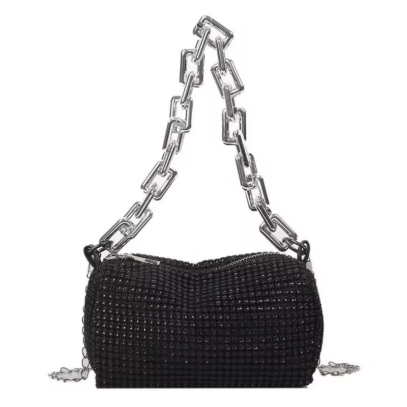 Allover Rhinestone Bucket Bag, Glitter Chain Prom Purse, Women&
