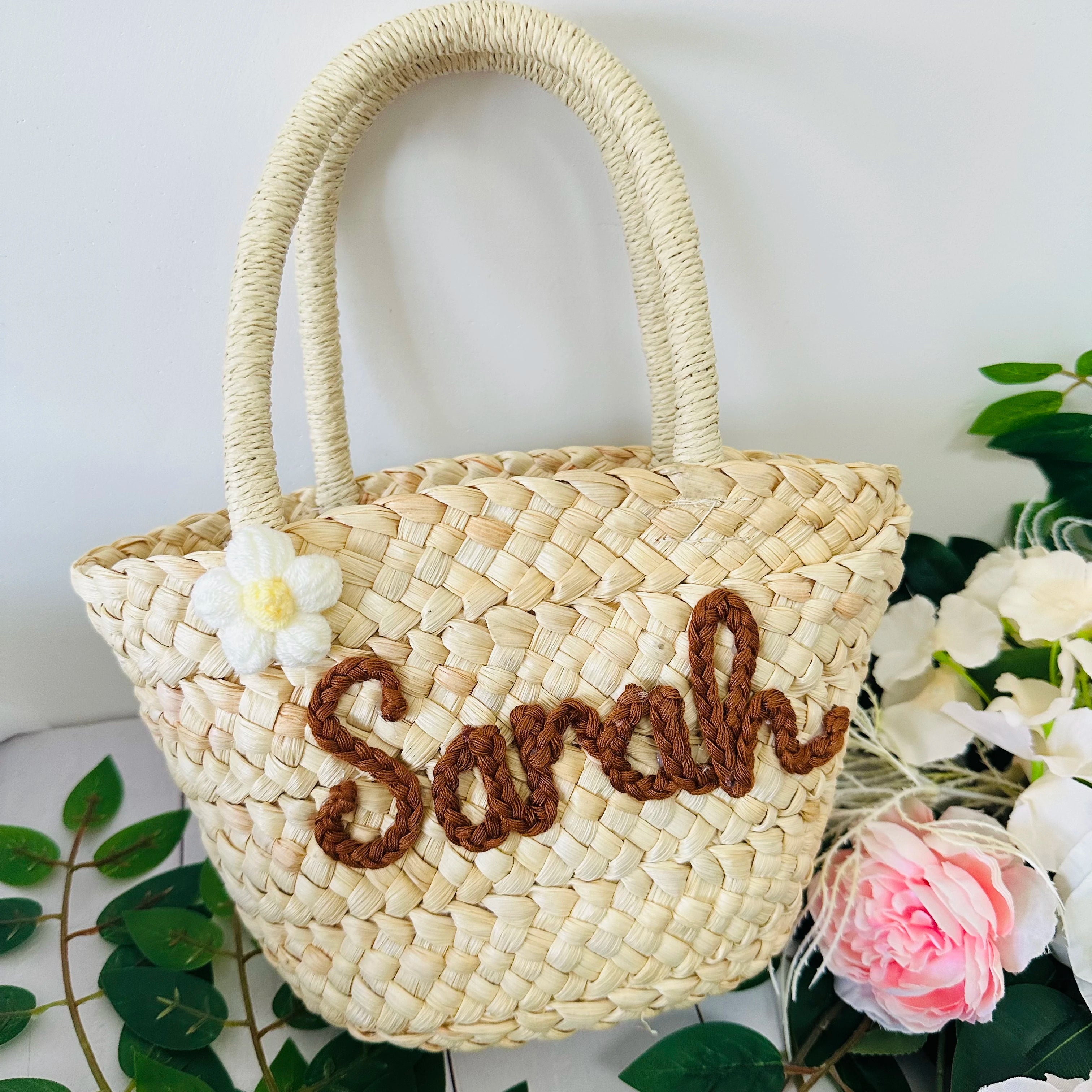 Personalized Handmade Straw Bag for Bridesmaid Tote With Name Custom Flower Girl Bag Bridesmaid Tote Bag Beach Bridal Party Gift