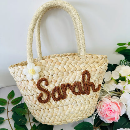 Personalized Handmade Straw Bag for Bridesmaid Tote With Name Custom Flower Girl Bag Bridesmaid Tote Bag Beach Bridal Party Gift