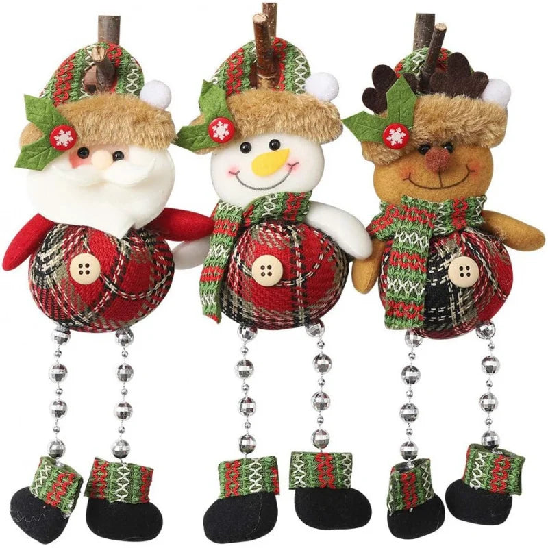 Christmas Tree Decorations, Plush Hanging Ornaments for Holiday Party, Santa Claus Snowman Reindeer Christmas Home Decoration
