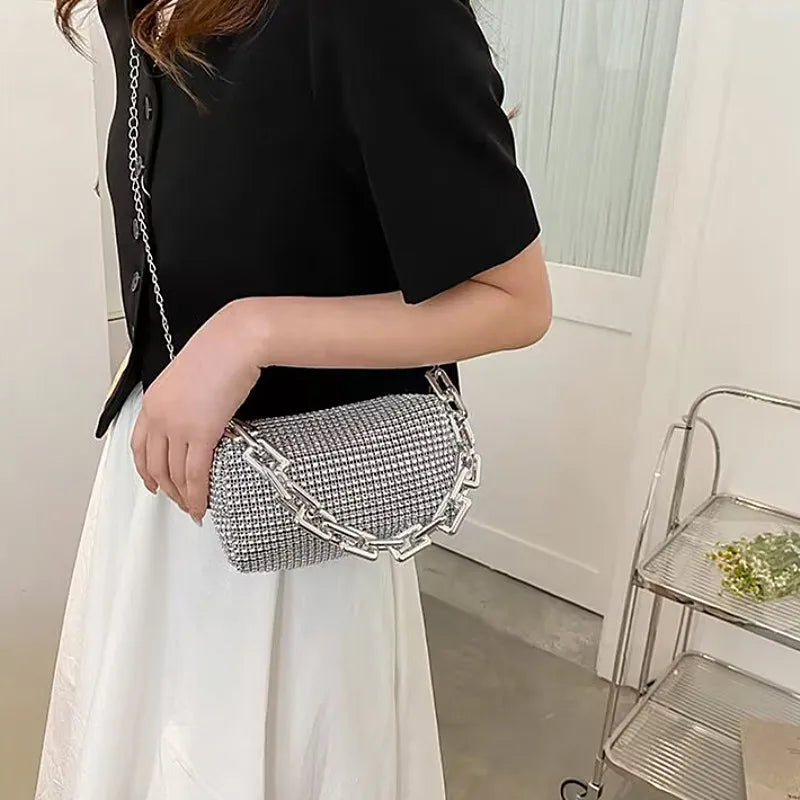 Allover Rhinestone Bucket Bag, Glitter Chain Prom Purse, Women&