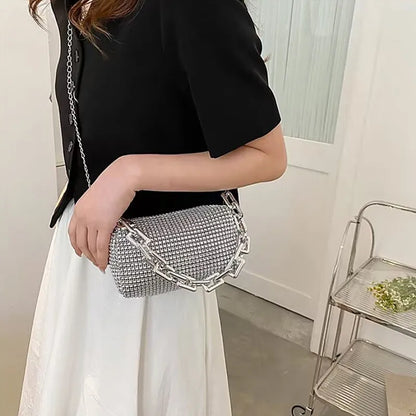 Allover Rhinestone Bucket Bag, Glitter Chain Prom Purse, Women&