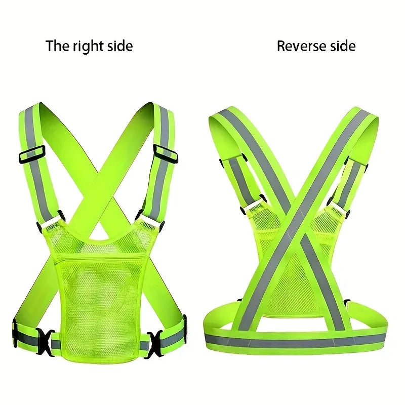 1Pc High Visibility Reflective Adjustable Vest for Running and Night Riding - Stay Safe and Visible in Low Light Conditions