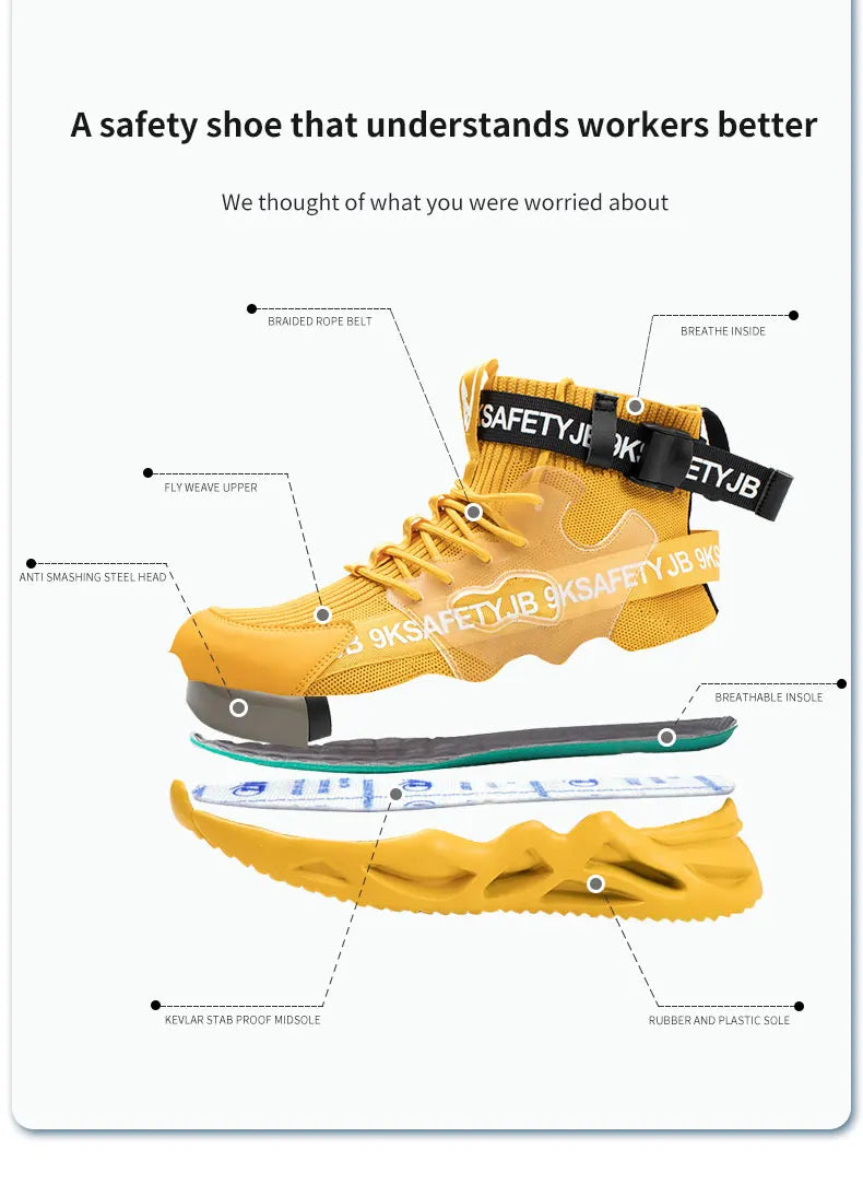 Steel Toe Safety Shoes Men Women Work Safety Boots Lightweight Breathable Comfortable Industrial Construction Sneakers Men Boots