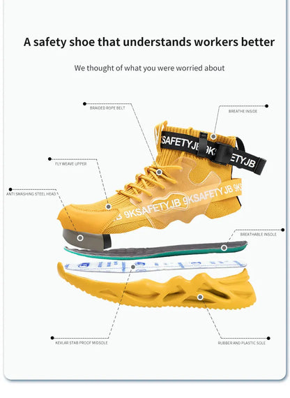 Steel Toe Safety Shoes Men Women Work Safety Boots Lightweight Breathable Comfortable Industrial Construction Sneakers Men Boots