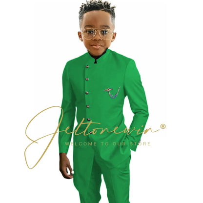 Royal Blue African Design Boys Suits Set For Wedding Formal Tuxedo Kids Costume Piano Performance Children Tailor Made
