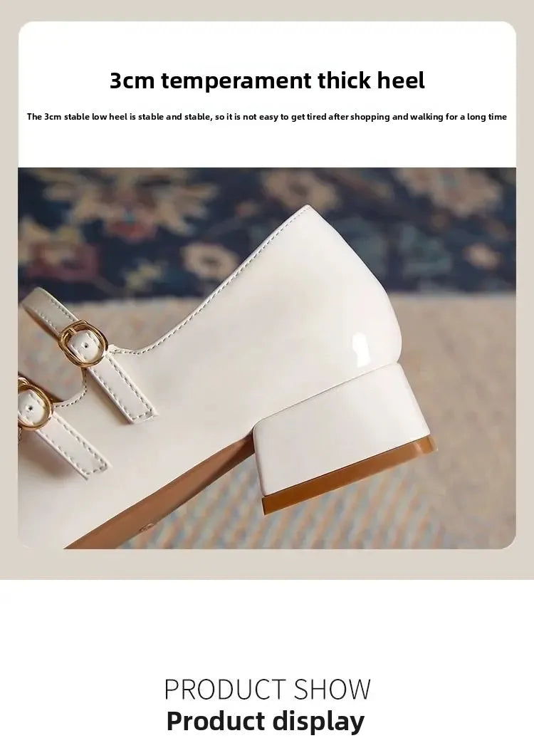 French Patent Leather Mary Jane Shoes – Retro Wine Red Slip-On with Buckle Low Heel