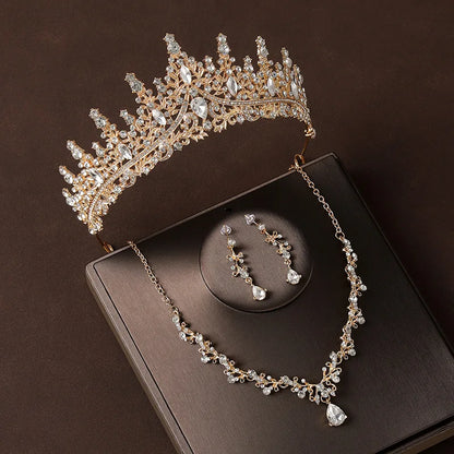 Bridal Wedding Jewelry 4-piece Set, Alloy Crystal Crown&amp;Crystal Necklace&amp;Earrings Women&