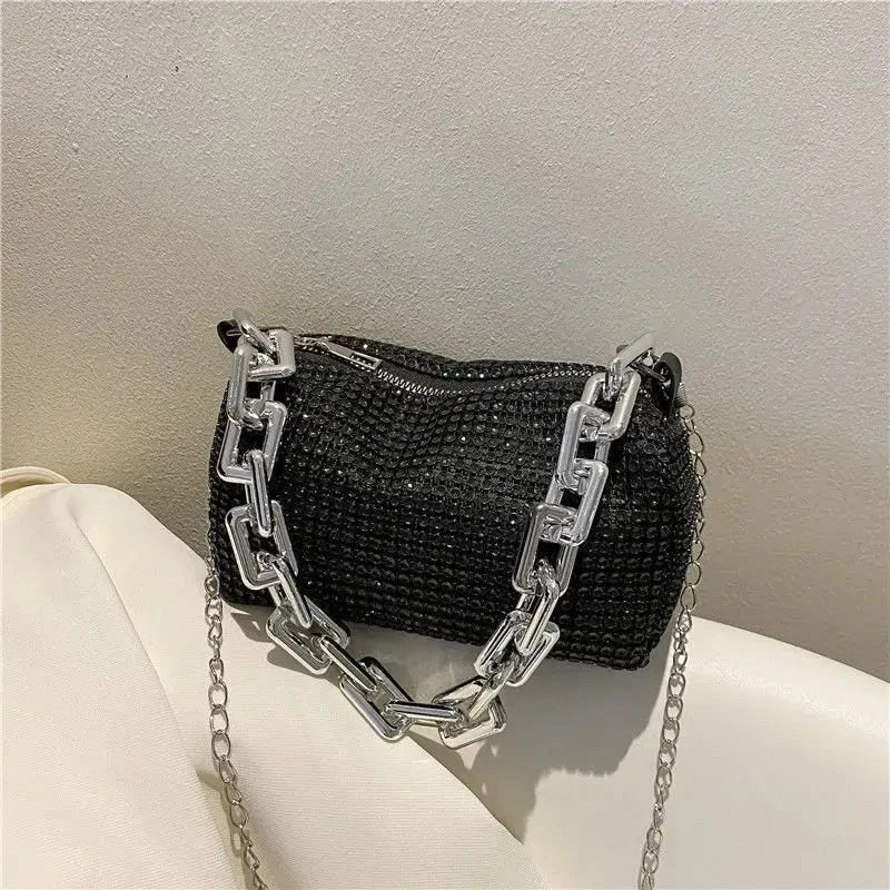 Allover Rhinestone Bucket Bag, Glitter Chain Prom Purse, Women&