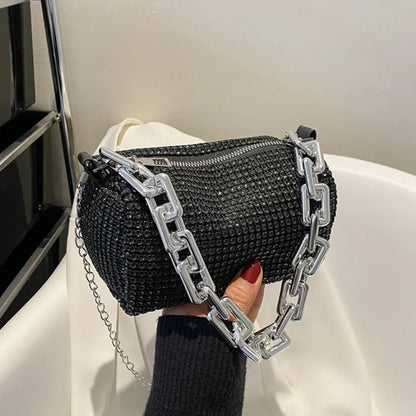 Allover Rhinestone Bucket Bag, Glitter Chain Prom Purse, Women&