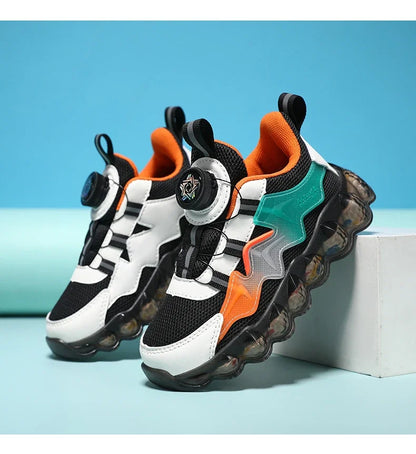 Children Shoes Thick Soled Running Rotary Buckle Kids Sports Casual Tennis For Girls Boys Outdoor Mesh Breathable Unisex Sneaker