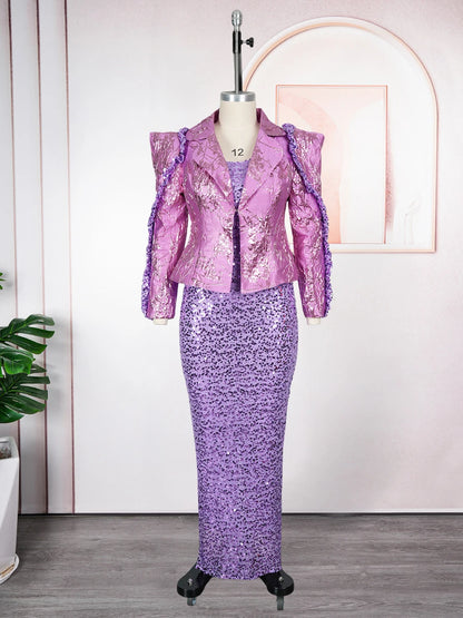 Luxury Sequin Coat Dress Set