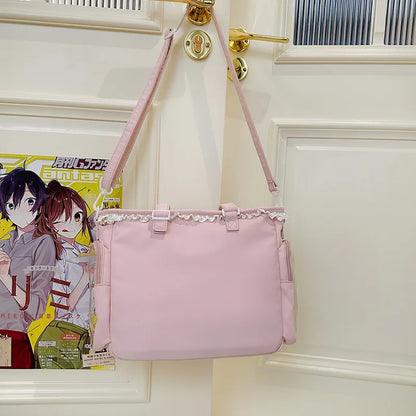 Japan Style Preppy Messenger Bag with Cute Bow Anime Shoulder Crossbody Bag For Sweet JK Girls Tote Bag