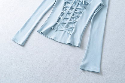 Crisluvᵀᴹ Women’s Y2K Lace-Up V-Neck Cropped Long Sleeve Top