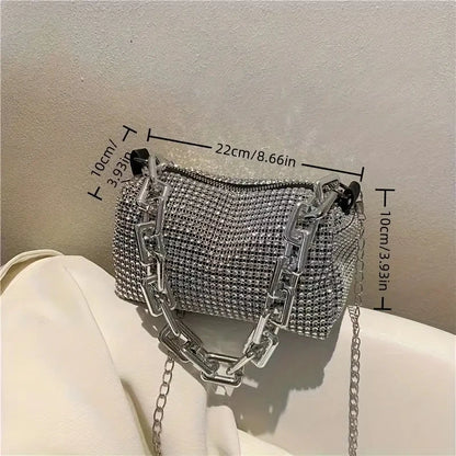 Allover Rhinestone Bucket Bag, Glitter Chain Prom Purse, Women&
