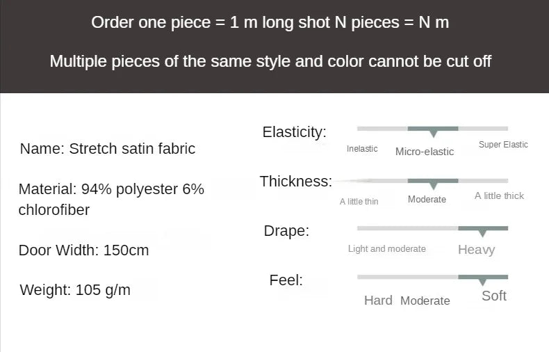 Stretch Satin Fabric By The Meter for Cheongsam Hanfu Dresses Sewing Plain Soft Skin-friendly High-density Cloth Thin Breathable