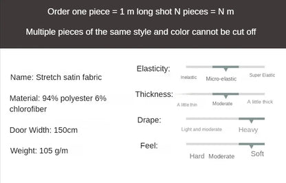 Stretch Satin Fabric By The Meter for Cheongsam Hanfu Dresses Sewing Plain Soft Skin-friendly High-density Cloth Thin Breathable
