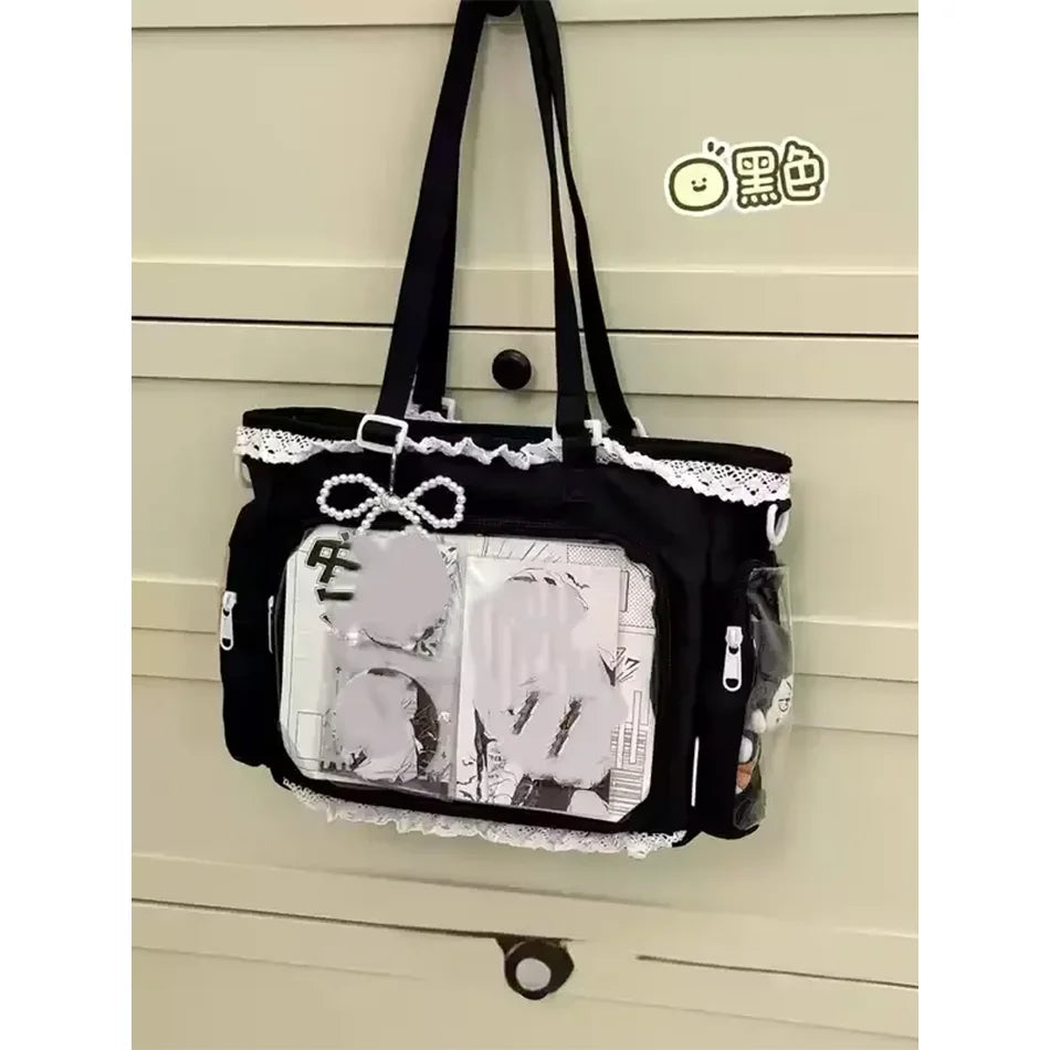 Japan Style Preppy Messenger Bag with Cute Bow Anime Shoulder Crossbody Bag For Sweet JK Girls Tote Bag