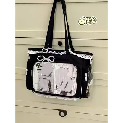 Japan Style Preppy Messenger Bag with Cute Bow Anime Shoulder Crossbody Bag For Sweet JK Girls Tote Bag