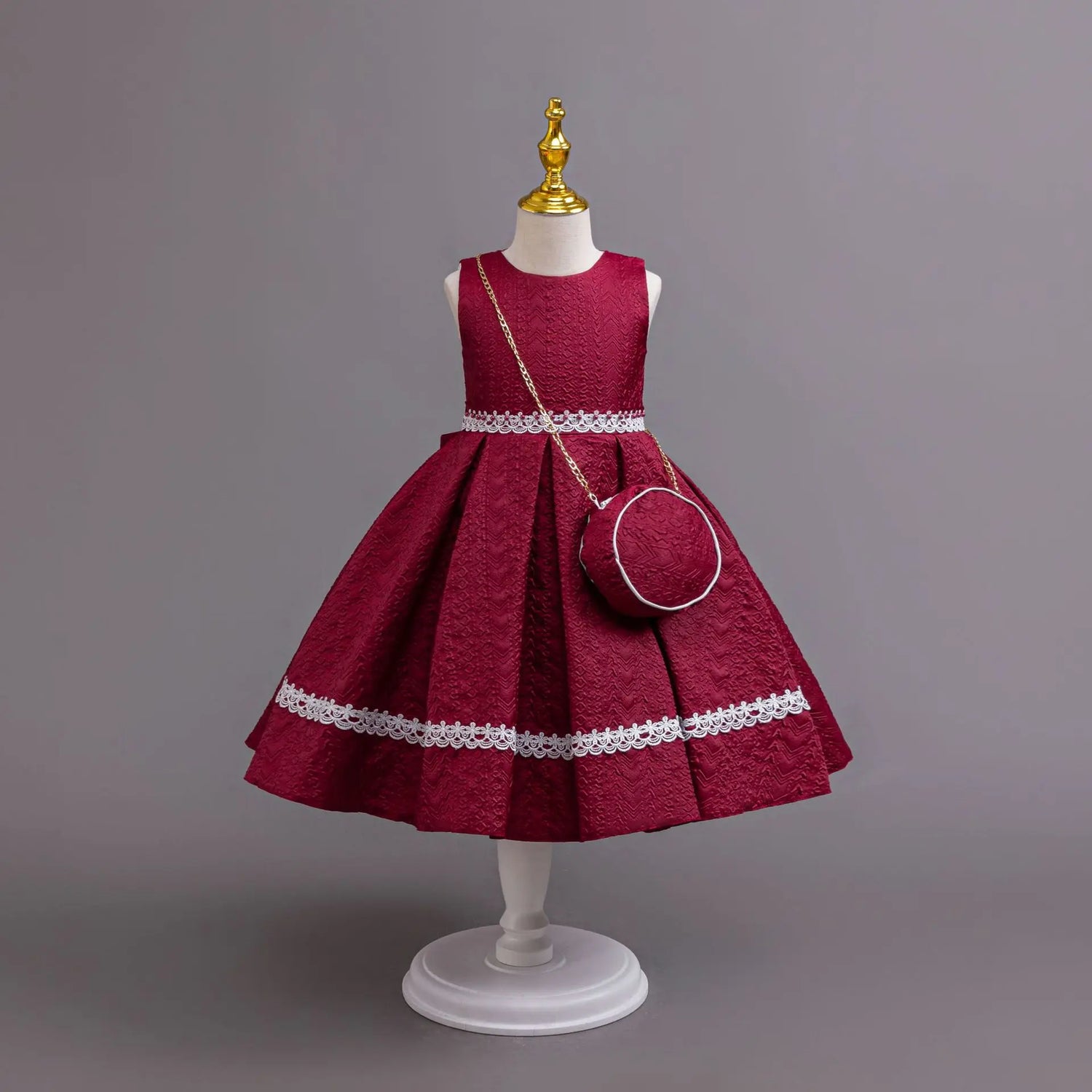 HETISO Autumn/Winter Long Sleeve Girl Party Dress Elegant Lace Christmas Formal Gown Gift with Bag for Kids Children 2-8Y