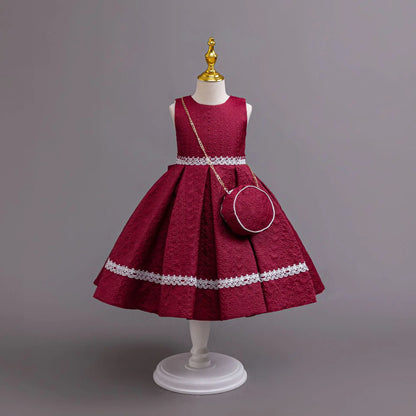 HETISO Autumn/Winter Long Sleeve Girl Party Dress Elegant Lace Christmas Formal Gown Gift with Bag for Kids Children 2-8Y