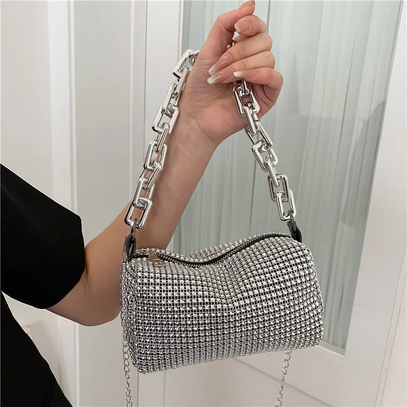 Allover Rhinestone Bucket Bag, Glitter Chain Prom Purse, Women&