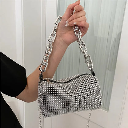 Allover Rhinestone Bucket Bag, Glitter Chain Prom Purse, Women&