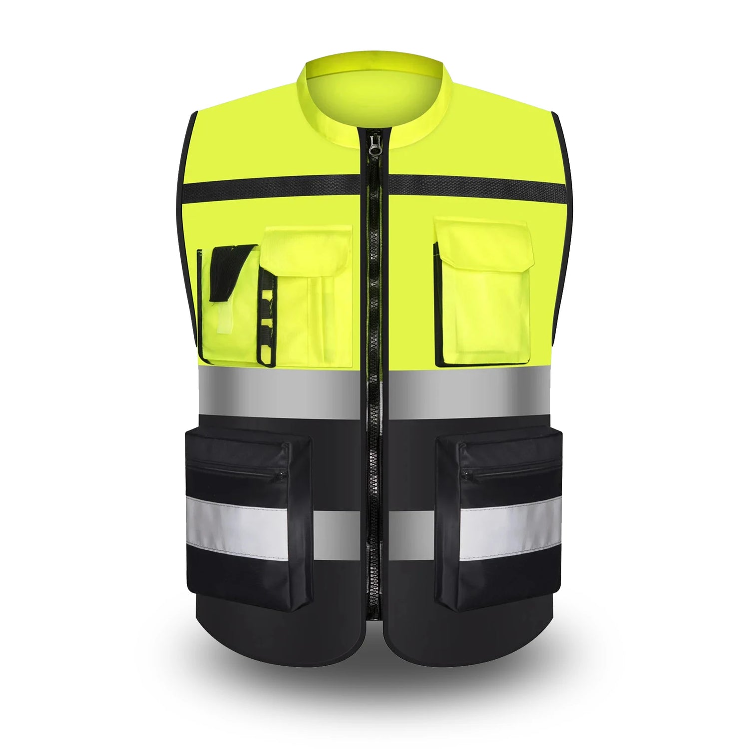 Custom LOGO Safety Vest for Men Work Vest with Pockets and Zipper Safety Construction Two Tone Workwear Vest Volunteer Uniform