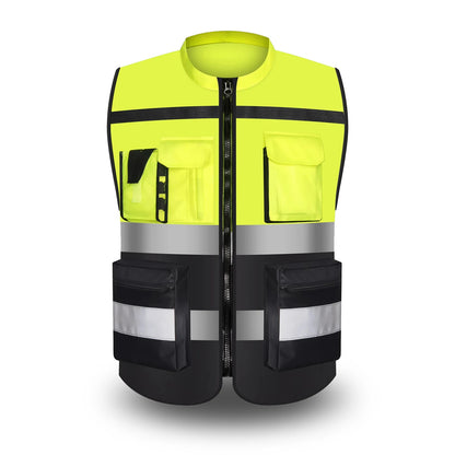 Custom LOGO Safety Vest for Men Work Vest with Pockets and Zipper Safety Construction Two Tone Workwear Vest Volunteer Uniform