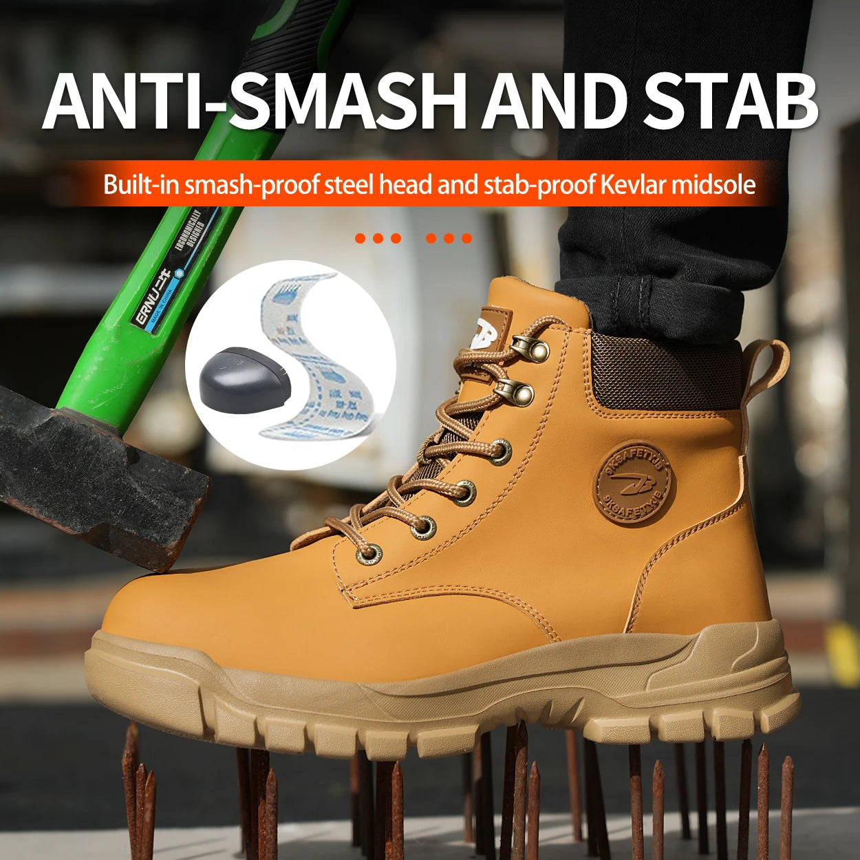 High-top PU anti-smash anti-puncture breathable safety shoes