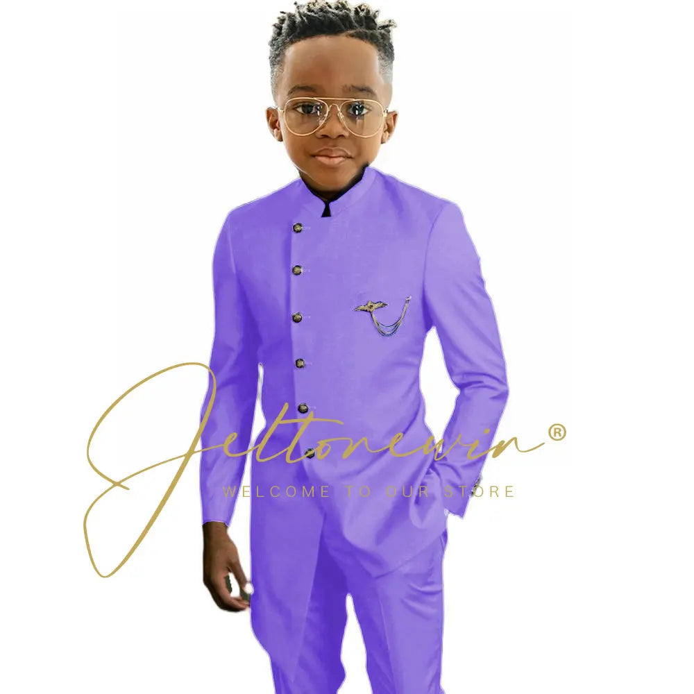 Royal Blue African Design Boys Suits Set For Wedding Formal Tuxedo Kids Costume Piano Performance Children Tailor Made