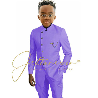 Royal Blue African Design Boys Suits Set For Wedding Formal Tuxedo Kids Costume Piano Performance Children Tailor Made