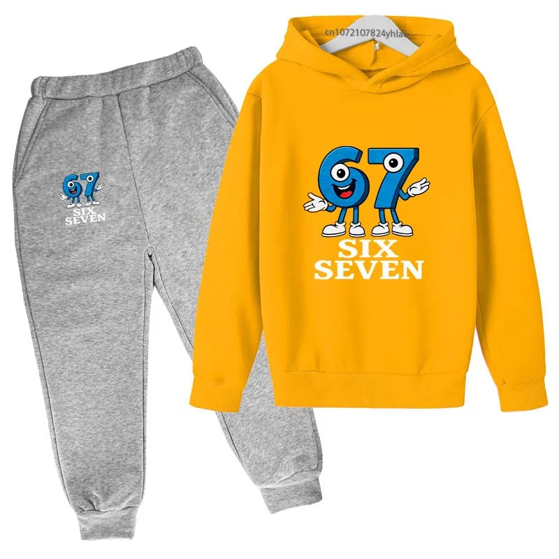 Six Seven Funny Number Cartoon Print Kids Spring Autumn Casual 2Pcs Hoodie+Jogging Pants Tracksuits 2-13Years Boys Girls Clothes