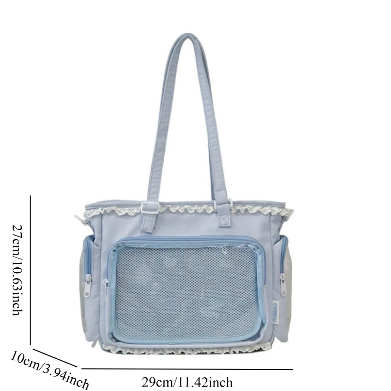Japan Style Preppy Messenger Bag with Cute Bow Anime Shoulder Crossbody Bag For Sweet JK Girls Tote Bag