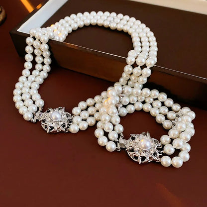 DREJEW Flower Multi-layer Pearl Jewelry Set for Woemn Fashion Bracelet French Fashion Light Luxury Temperament Accessories Sets