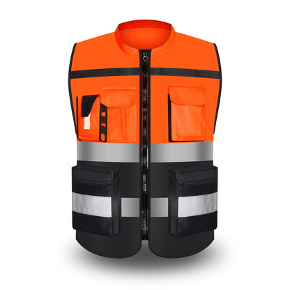 Custom LOGO Safety Vest for Men Work Vest with Pockets and Zipper Safety Construction Two Tone Workwear Vest Volunteer Uniform